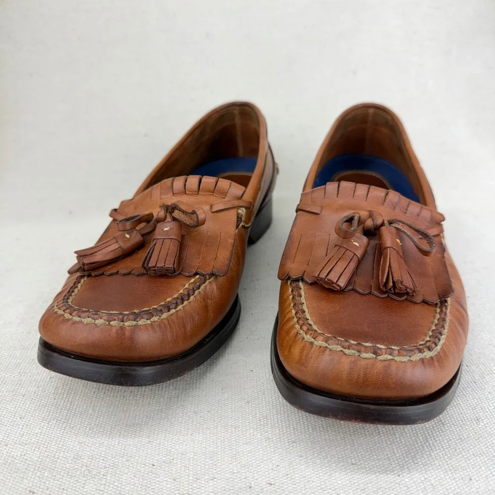 Bostonian Stadium Mens Tan Leather Tassel Kiltie Loafers Size 9 M 21623 Brazil
